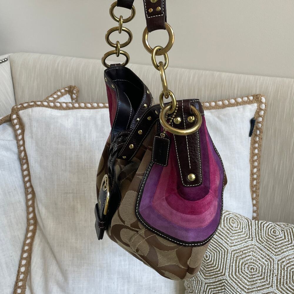 Rare Lmt Edition Coach 6426 Purple Suede Stripe Hobo Studs | Y2K Collector Grail - Picture 7 of 12